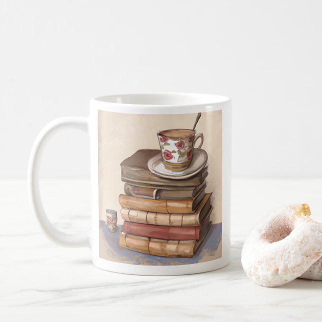 Livros Antigos e uma Xícara de Café (Com Donut)
