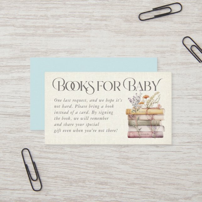 Livros Azuis Florais de Aquarela para Cartão Bebê (Frente/Verso In Situ)