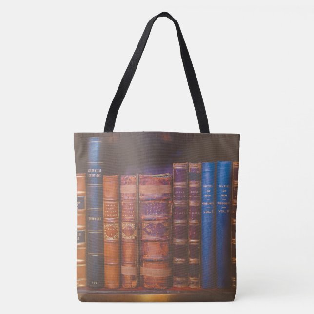 livros da biblioteca All-Over-Impressão Tote Bag,  (Frente)