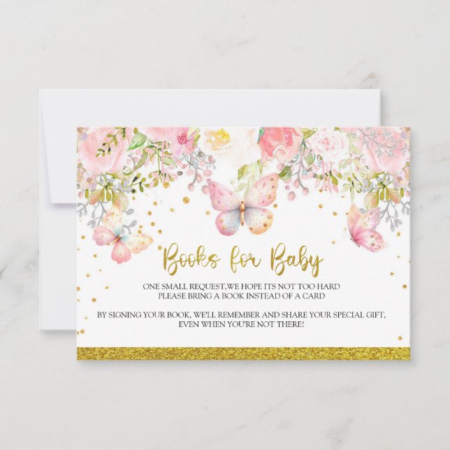 Livros de borboleta rosa para cartão de bebê (Frente)