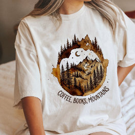 Livros de Café Montanhas Floresta Noite Arte