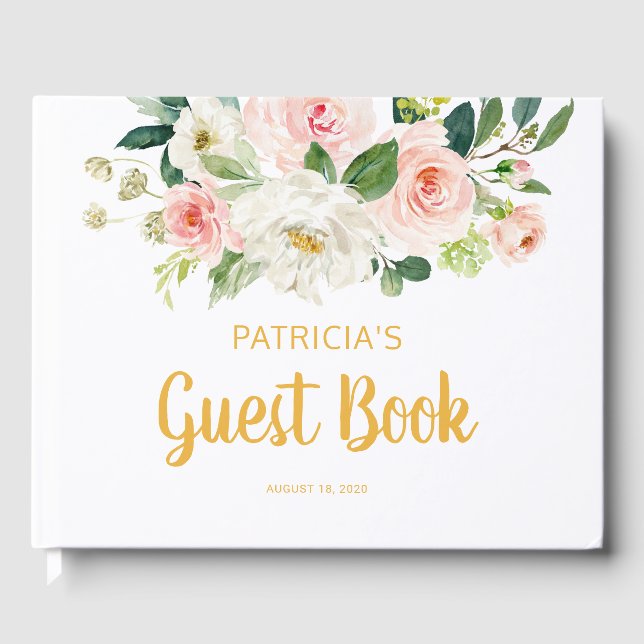 Livros de Convidado do chá de fraldas, Blush Flora (Frente)