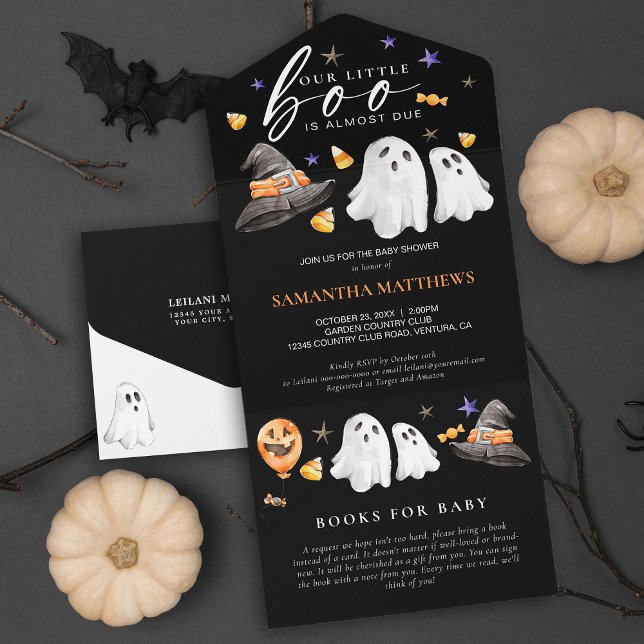 Livros de Halloween para Bebê Preto (Revel the upcoming arrival of your little ‘boo’ with a Baby Shower invite with a diaper raffle card.)