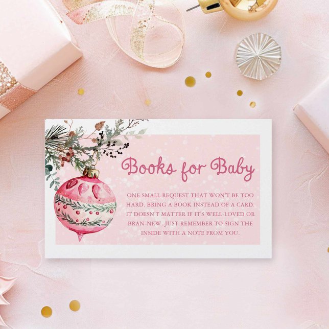 Livros de Natal Rosa para o Cartão de Gabinete par (Winter Holiday Christmas Baby Shower Books for baby card)