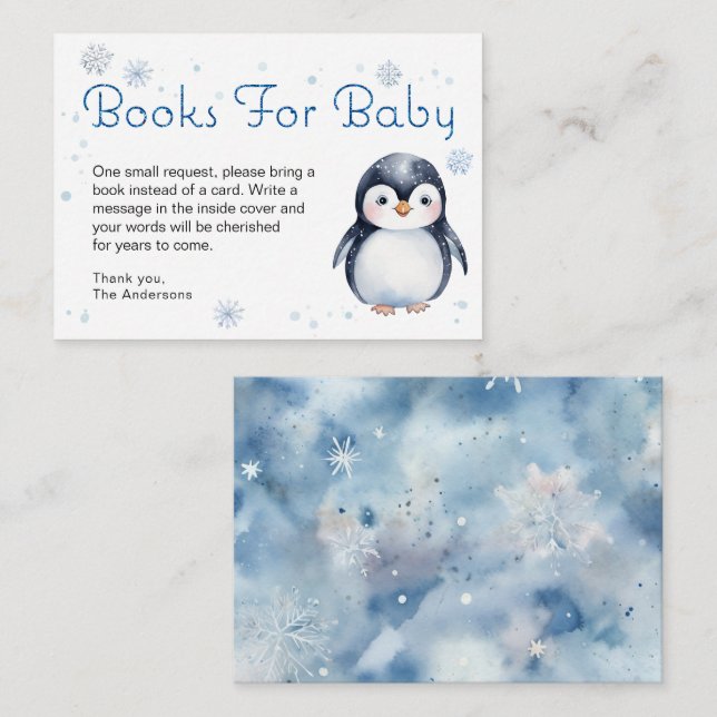 Livros de pinguins para cartão de bebê - Inverno (Frente/Verso)