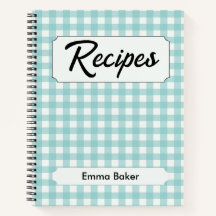 Livros de Receitas Personalizados Aqua Blue Gingha