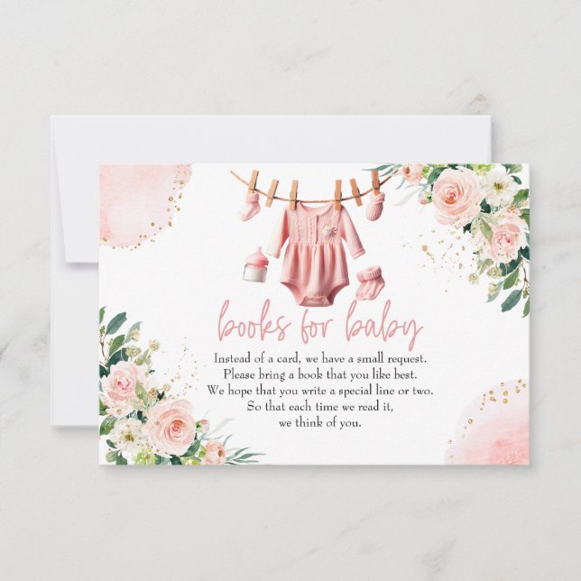 Livros de roupas cor-de-rosa para cartão de bebê (Frente)