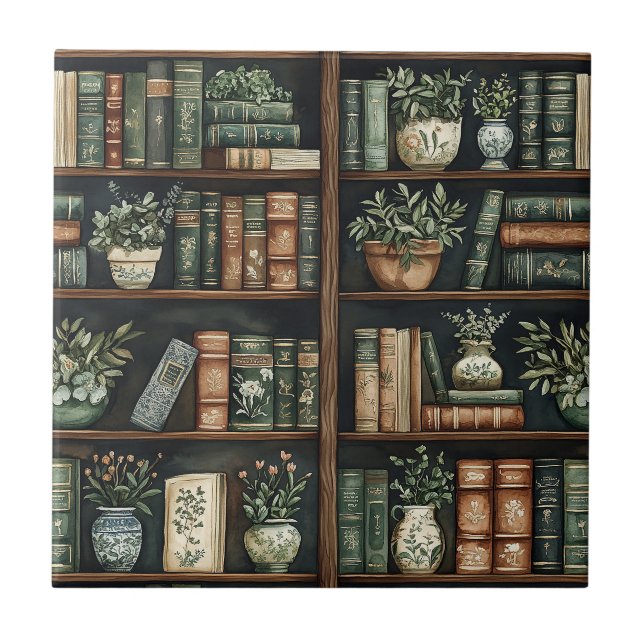Livros e flores Azulejo cerâmico (Frente)