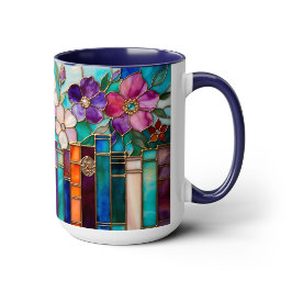Livros em Estilo de Vitral Caneca Floral