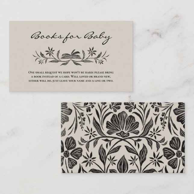 Livros Florais Pretos para Cartão de Inserção de B (Frente/Verso)