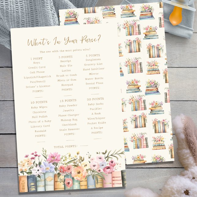 Livros O Que Está no Seu Bolsa Jogo (Wildflower Books What's In Your Purse Baby Shower Game by Painted Paperie
)