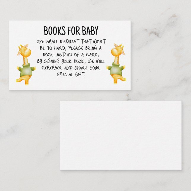 Livros para Bebê com Cartão de Gabinete Giraffe (Frente/Verso)