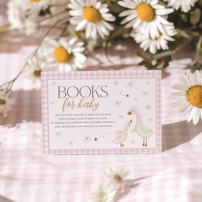 Livros Para Bebê Rosa Festa de Bebê Silly Goose Ca (Books for Baby Card | Silly Goose Pink Gingham)