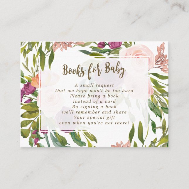 livros para cartões de pedido de bebê florais verd (Frente)