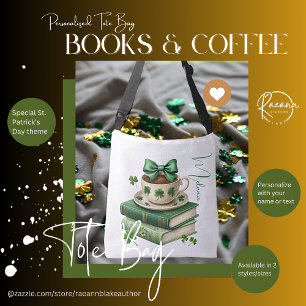 Livros Personalizados, Café e Shamrocks Tote Bag