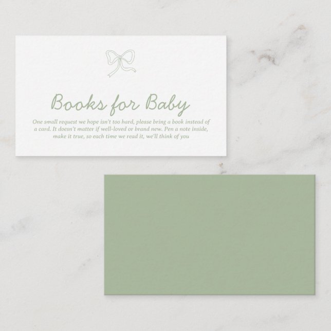 Livros Verdes de Fita Moderna para Cartão de Bebê (Frente/Verso)