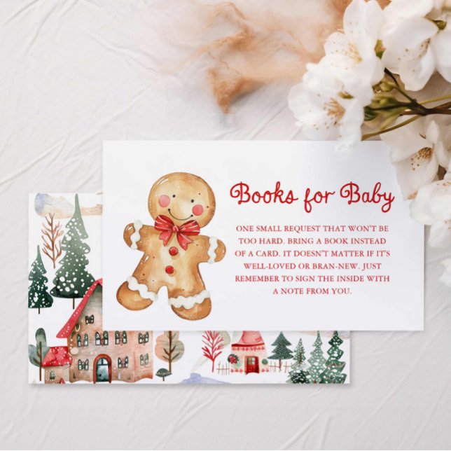 Livros vermelhos de Natal para o Cartão de Gabinet (Gingerbread Christmas Baby Shower Books for Baby Card)