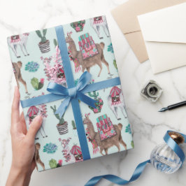 Llama | azul | Papel de embrulho