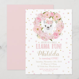 Llama Birthday Convite Blush Floral Girl