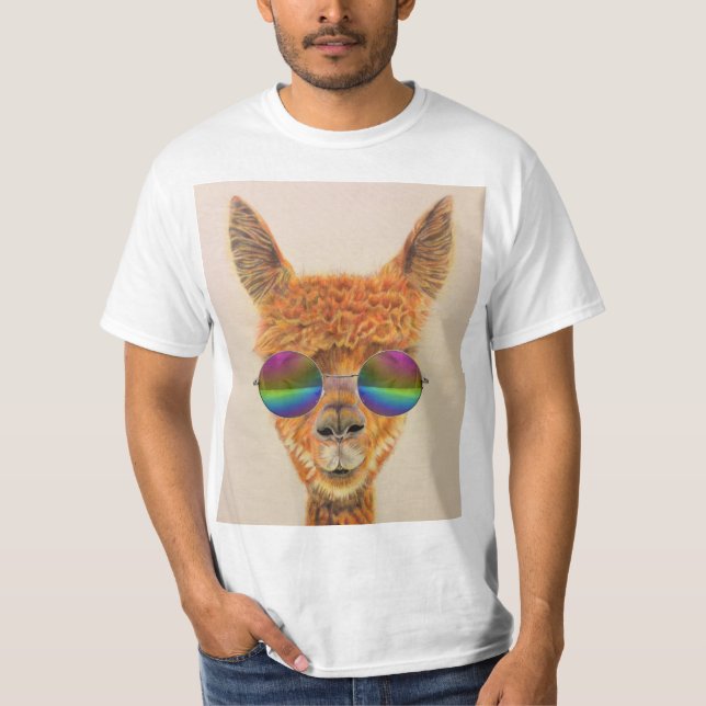 LLAMA COM CAMISETAS DE CAMADAS-T DE ESCRAÇOS DE CA (Frente)