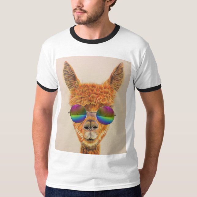 LLAMA COM CAMISETAS DE CAMADAS-T DE ESCRAÇOS DE CA (Frente)