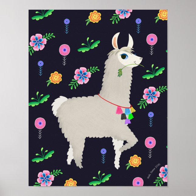 Llama com Impressão de Arte Flores (Frente)