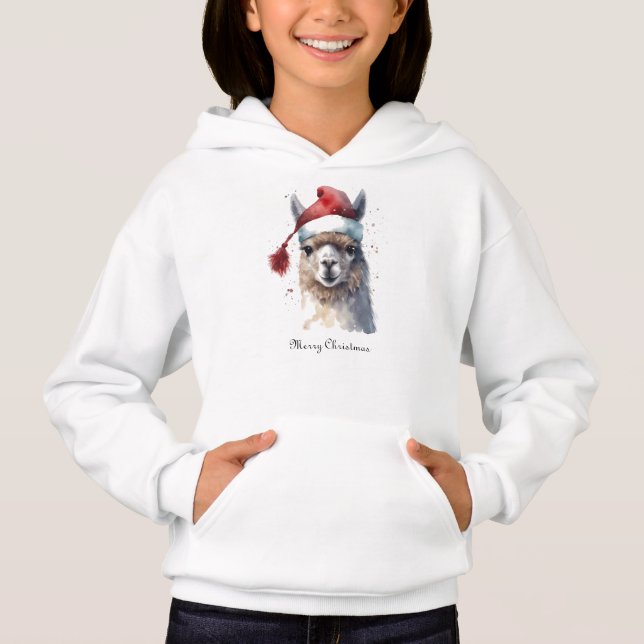 Llama de Natal em Aquarela com Chapéu de Papai Noe (Frente)