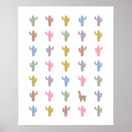 Llama e Cactos Nursery Room Poster
