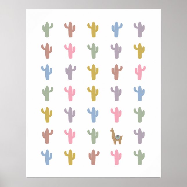 Llama e Cactos Nursery Room Poster (Frente)
