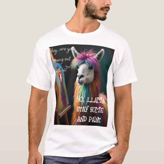 Llama Fica em casa e a camiseta do artista de pint (Frente)