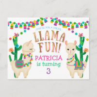 Llama, Fiesta - Cartaz de convite de aniversário