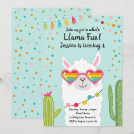 Llama Fiesta Heart Sunglass Convite de Aniversário