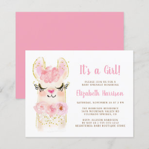 Llama Pink Baby Girl Sprinkle Convite