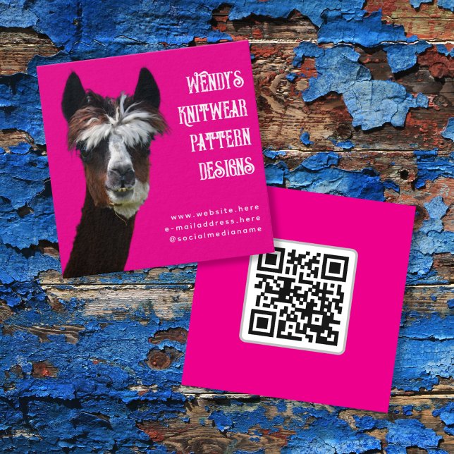 Llama Pink QR code Fiber Business Cards (Criador carregado)