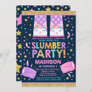 Llama Slumber Party Llama Convite de Aniversário