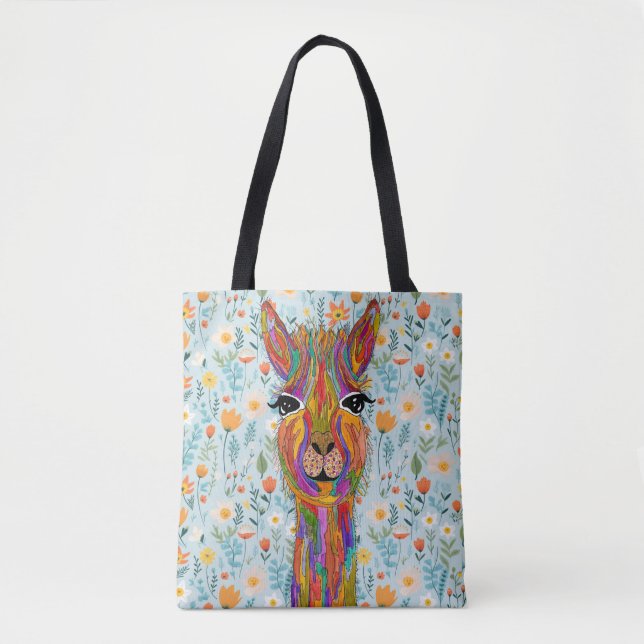 Llama Tote Bag bonito e colorido (Frente)