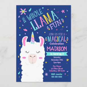 Llama Unicórn Aniversário do Convite Magnético