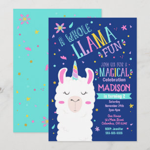 Llama Unicórn Aniversário do Convite Magnético