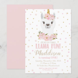 Llama Unicorn Convite de Aniversário Blush Floral
