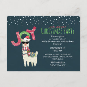 Llama vestindo um convite para a festa de Natal do