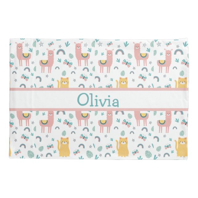 Llamas Cats Alapaca Nome Rosa Animais Boho (Verso)