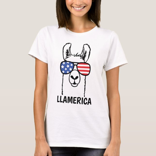 Llamerica, Camisa Funny Lllama, 4 de julho, EUA (Frente)