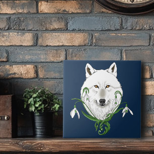 Lobo Ártico Branco Místico Flor-de-Neve Azul de In