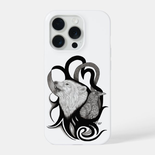 Lobo Branco com Arte Tribal de Corvo (Verso)