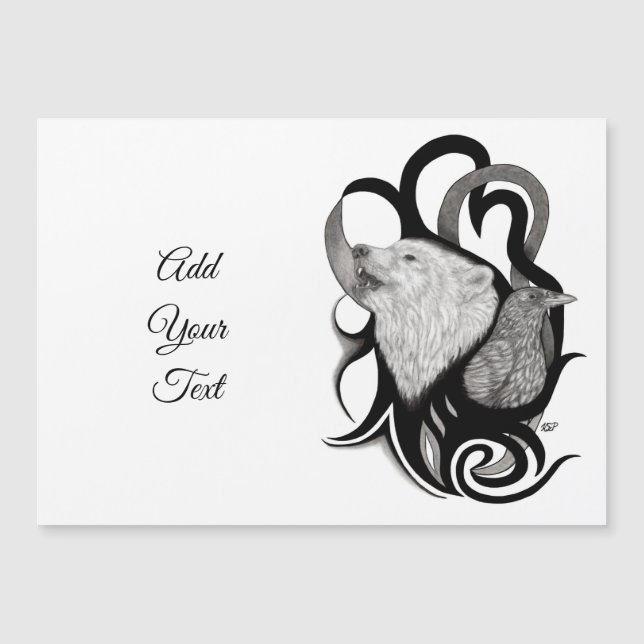 Lobo Branco com Arte Tribal de Corvo (Frente)