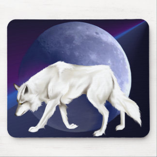 Lobo branco com meia lua Mousepad