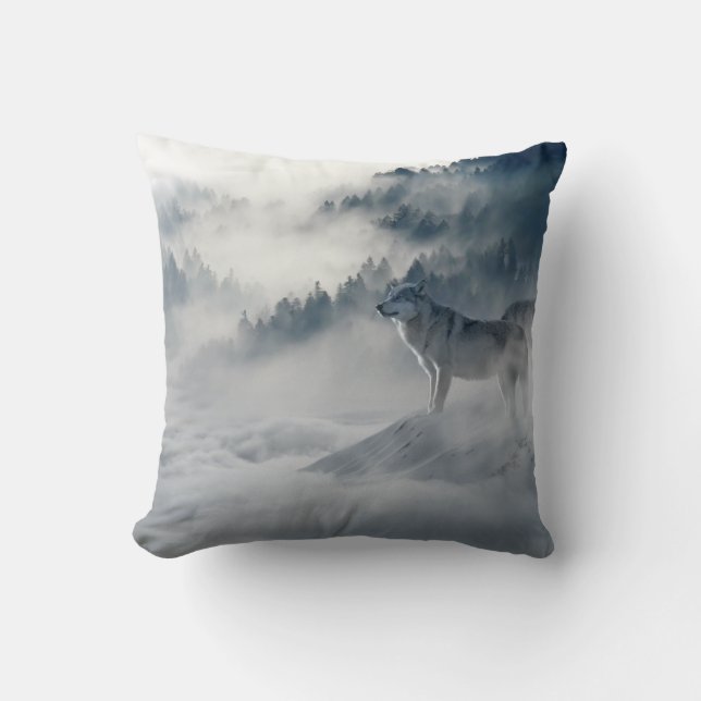 Lobo Branco de Inverno na Almofada de Neve (Frente)