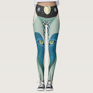 Lobo Celta Olhos Leggings com Lua e Estrelas Compl