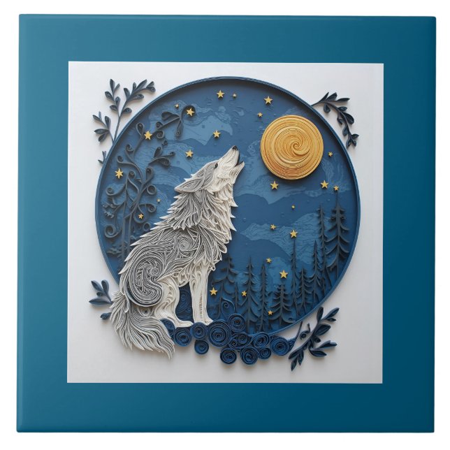 Lobo Cinzento Elegante Uivando para a Lua (Frente)