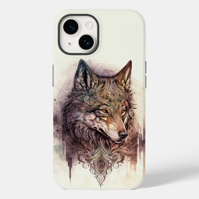 Lobo Colorido e Florais Aquarela Natureza (Verso)